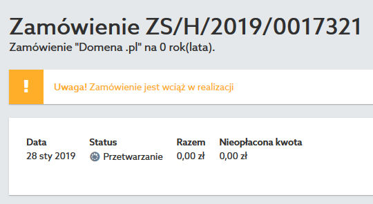 Zamówienie dotyczące transferu domeny jest w realizacji.
