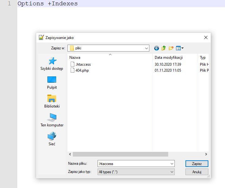 Jak utworzyć plik .htaccess na serwerze FTP?