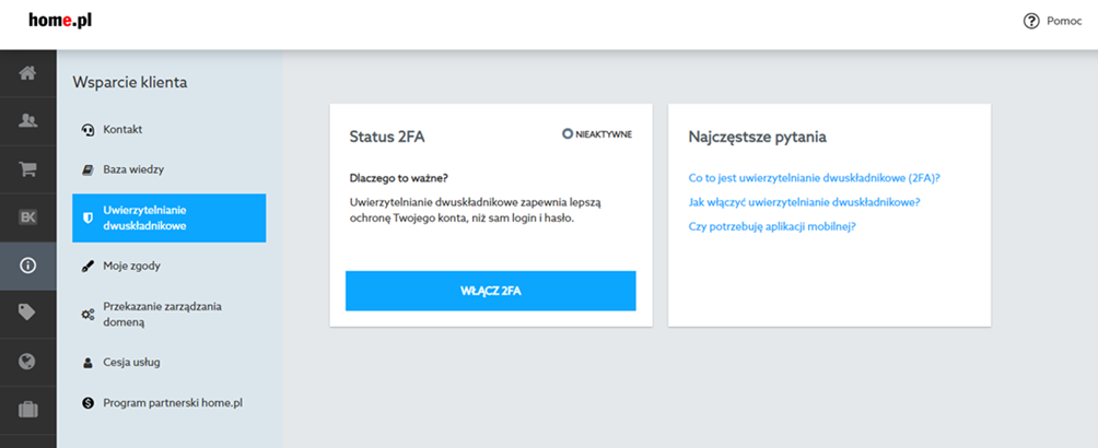 Jak włączyć uwierzytelnianie dwuskładnikowe w Panelu Klienta home.pl?